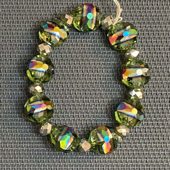 NEW Lampwork style silver-green-blue glass bracelet #2 - Picture 2 of 5